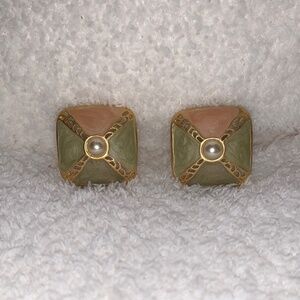 Vintage 80s Enamel & Gold Tone Earrings